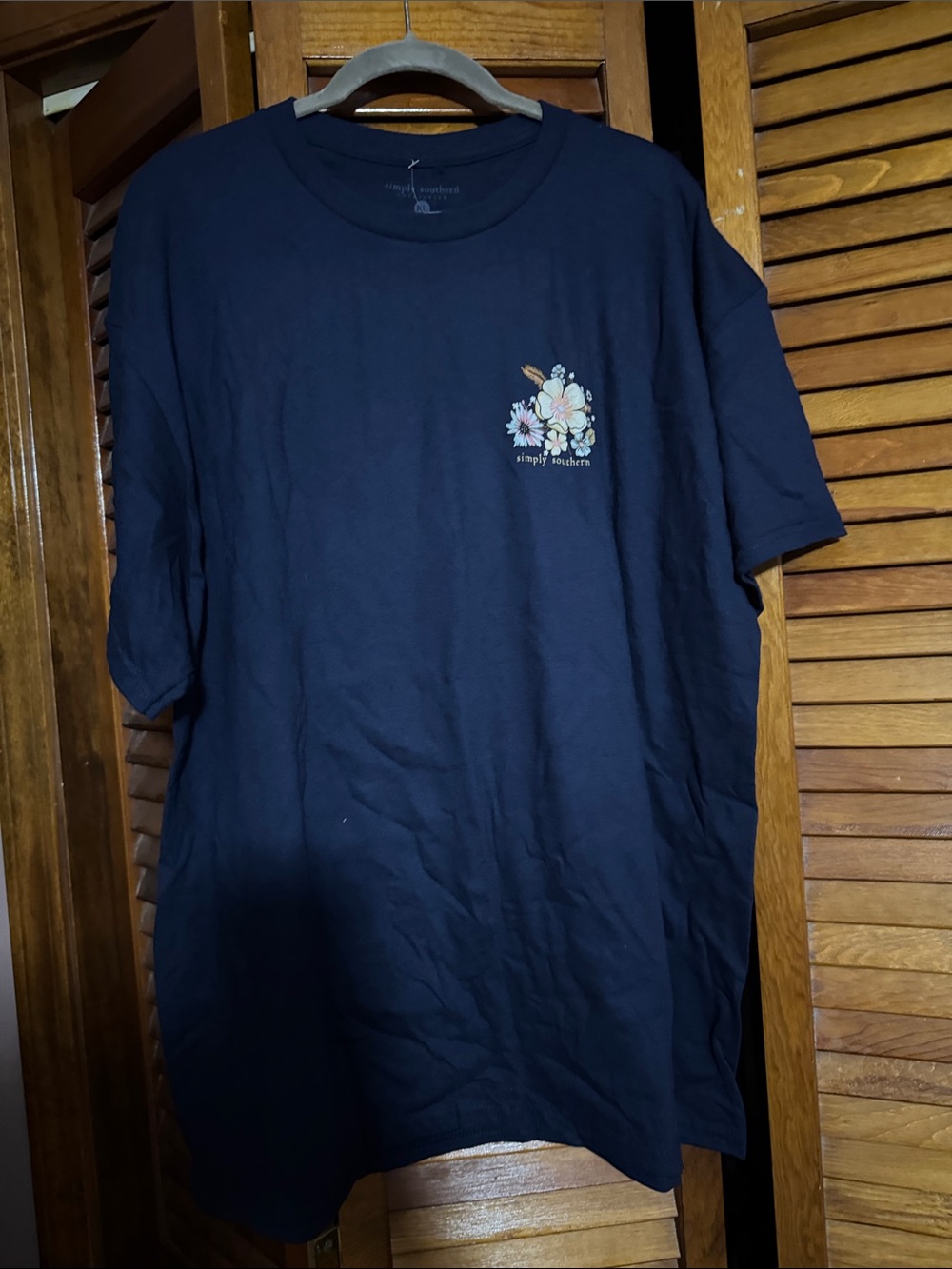 Simply Southern Navy Short Sleeve Tee with Floral Chest Logo